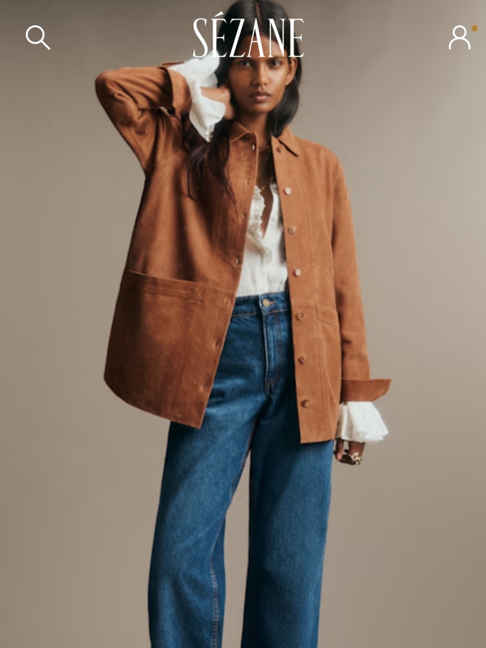 Sezane Camel Brown Suede Jacket